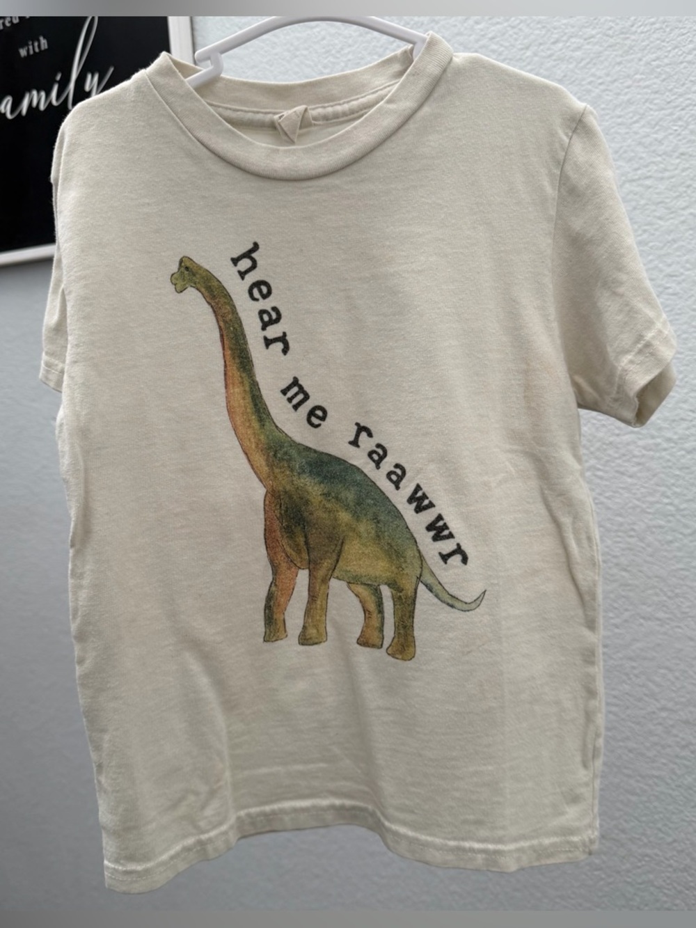 Kids Cream Dinosaur Graphic Tee - Hear Me Raawwr